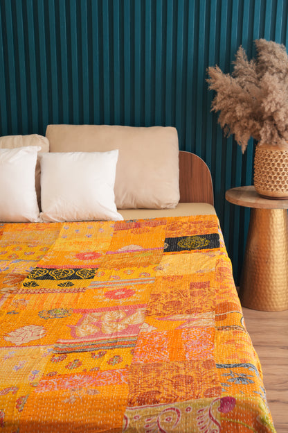 one-of-a-kind Patchwork Kantha Bedspread - Orange