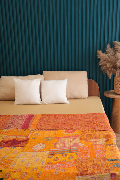 one-of-a-kind Patchwork Kantha Bedspread - Orange