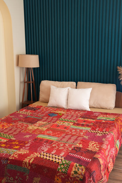Patchwork Kantha Quilt - Red