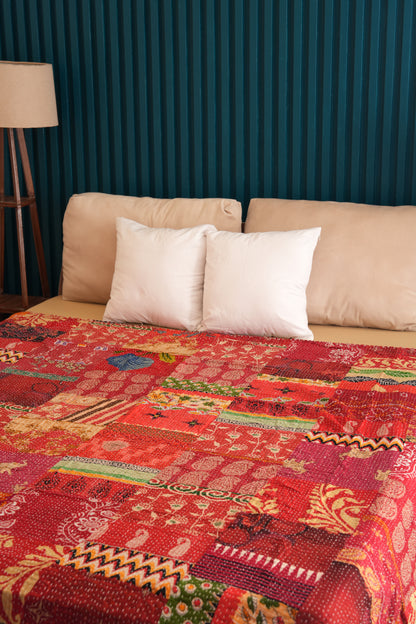 Patchwork Kantha Quilt - Red