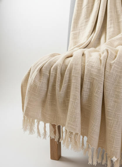Handmade Off-White Cotton Throw Blanket