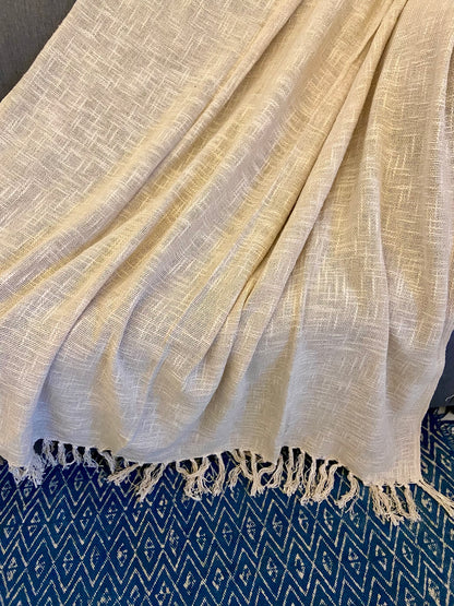 Handmade Off-White Cotton Throw Blanket