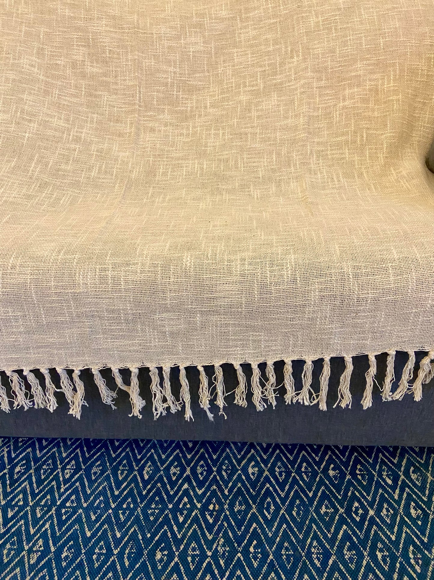 Handmade Off-White Cotton Throw Blanket