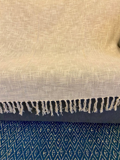 Handmade Off-White Cotton Throw Blanket