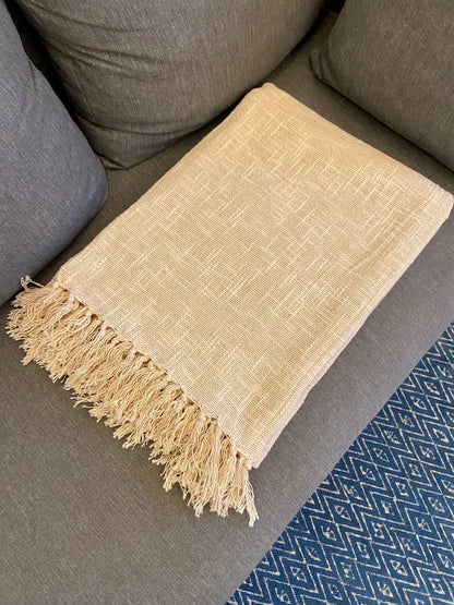 Handmade Off-White Cotton Throw Blanket