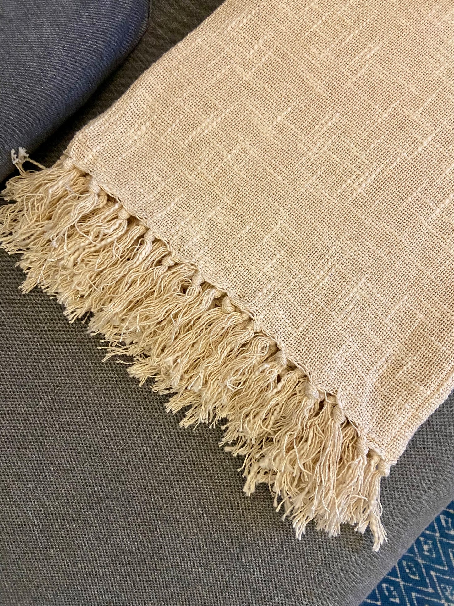 Handmade Off-White Cotton Throw Blanket