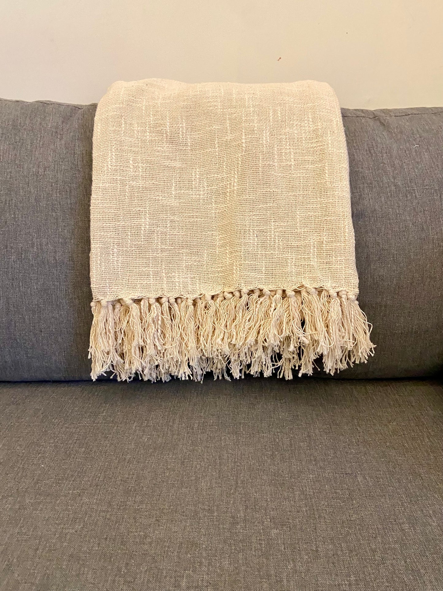 Handmade Off-White Cotton Throw Blanket