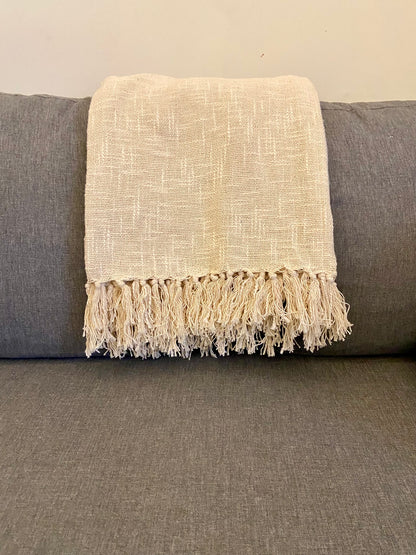 Handmade Off-White Cotton Throw Blanket
