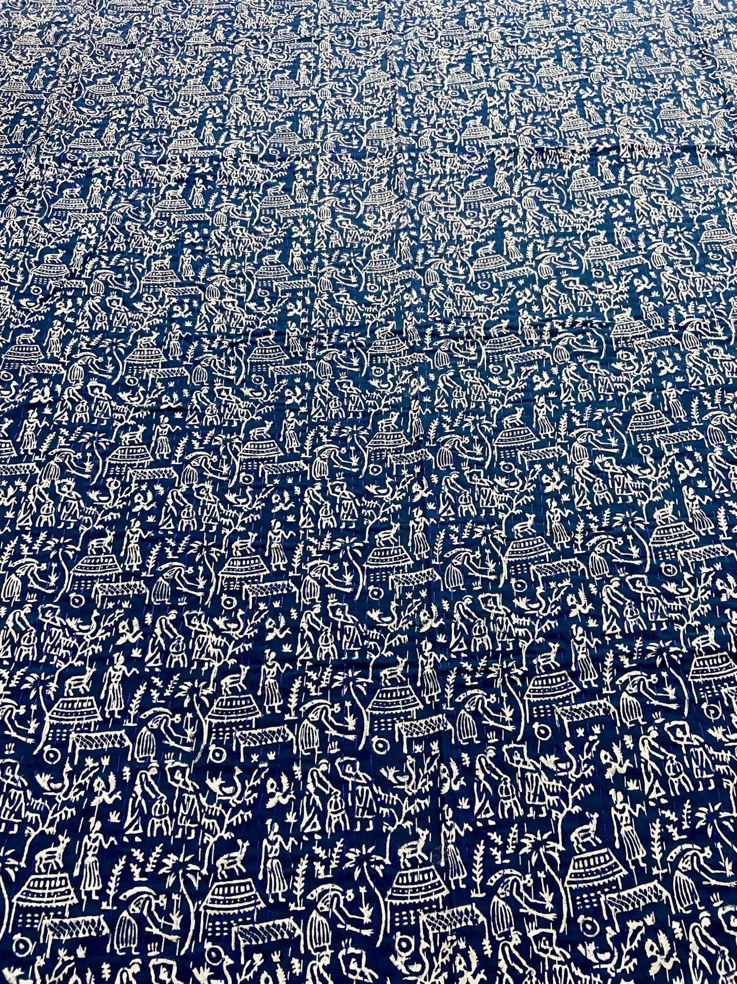 Hand Block Printed Indigo Queen Kantha Quilt