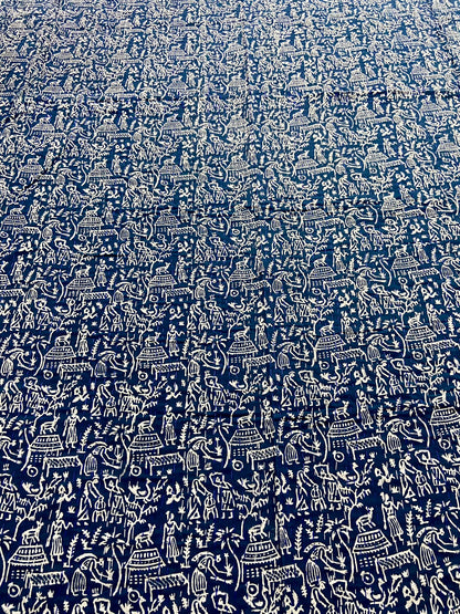 Hand Block Printed Indigo Queen Kantha Quilt
