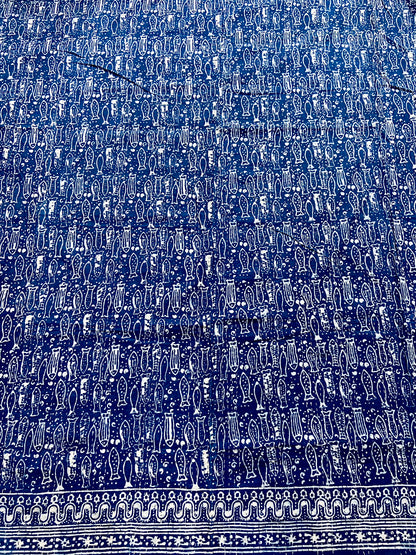 Queen Kantha Quilt Indigo Fish Prints