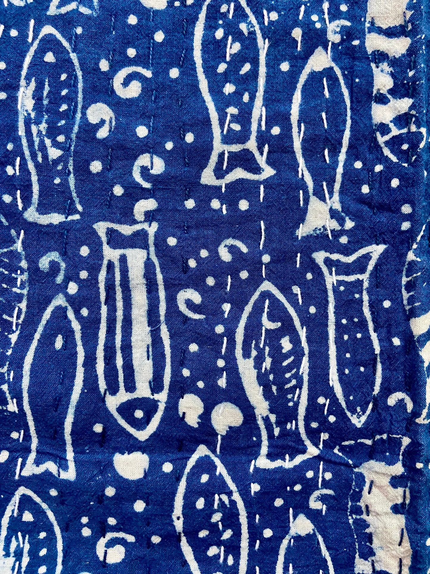 Queen Kantha Quilt Indigo Fish Prints