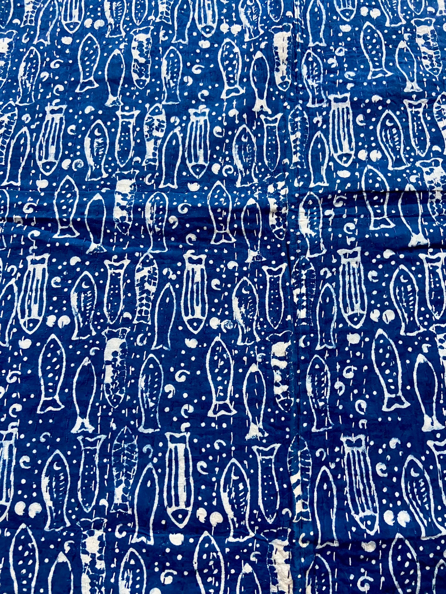 Queen Kantha Quilt Indigo Fish Prints