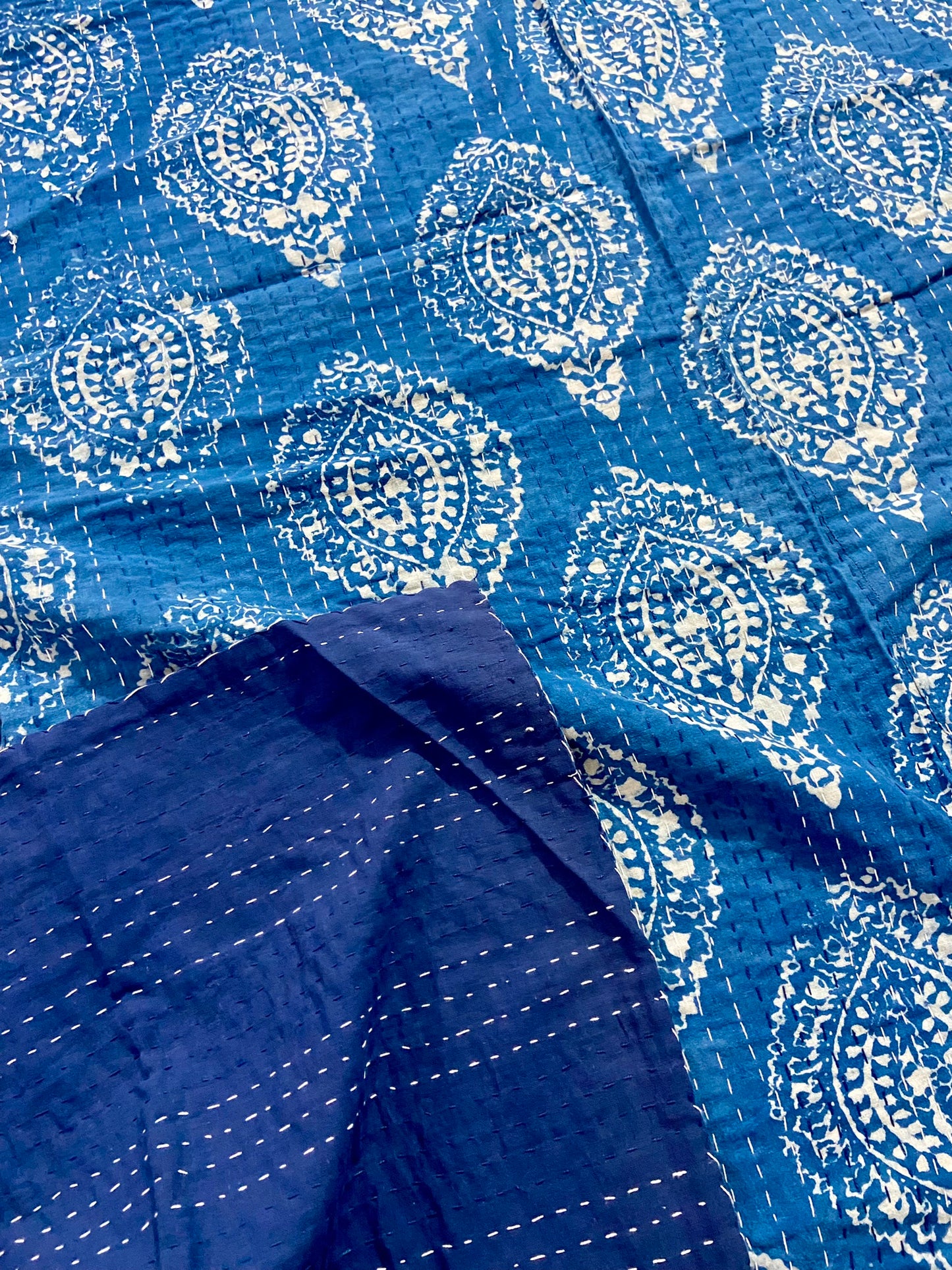 Handmade Cotton Block Printed Indian Queen Kantha Bedspread