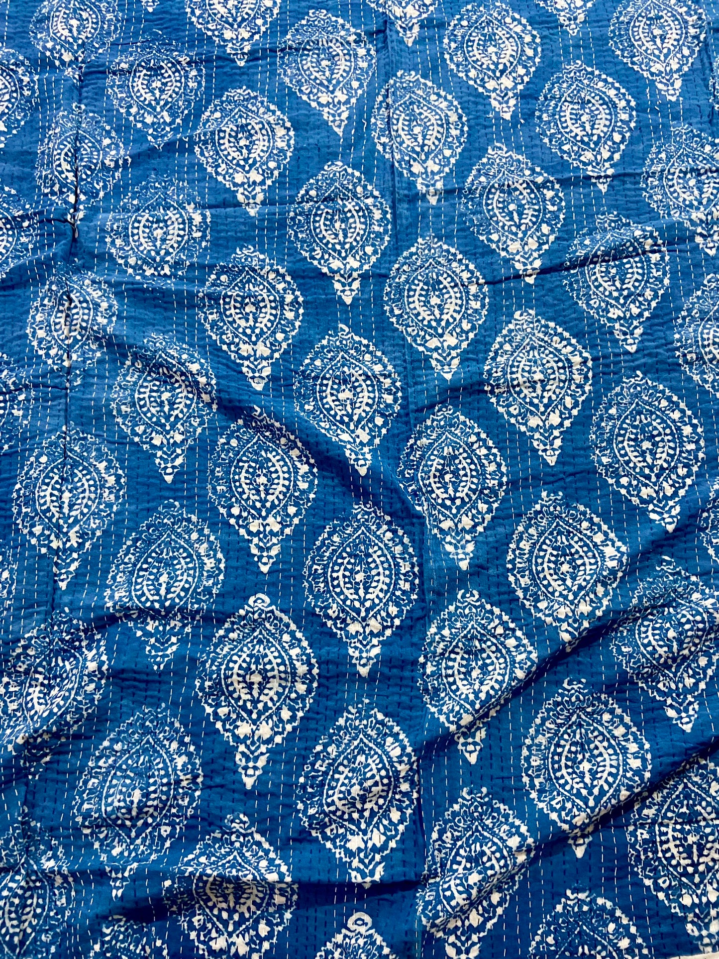 Handmade Cotton Block Printed Indian Queen Kantha Bedspread