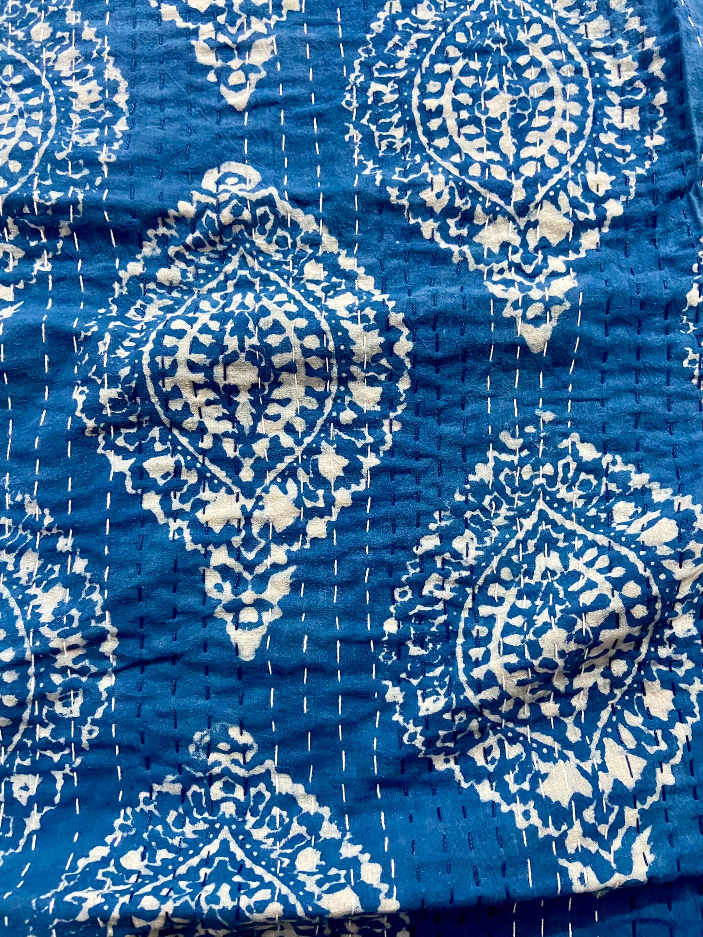 Handmade Cotton Block Printed Indian Queen Kantha Bedspread