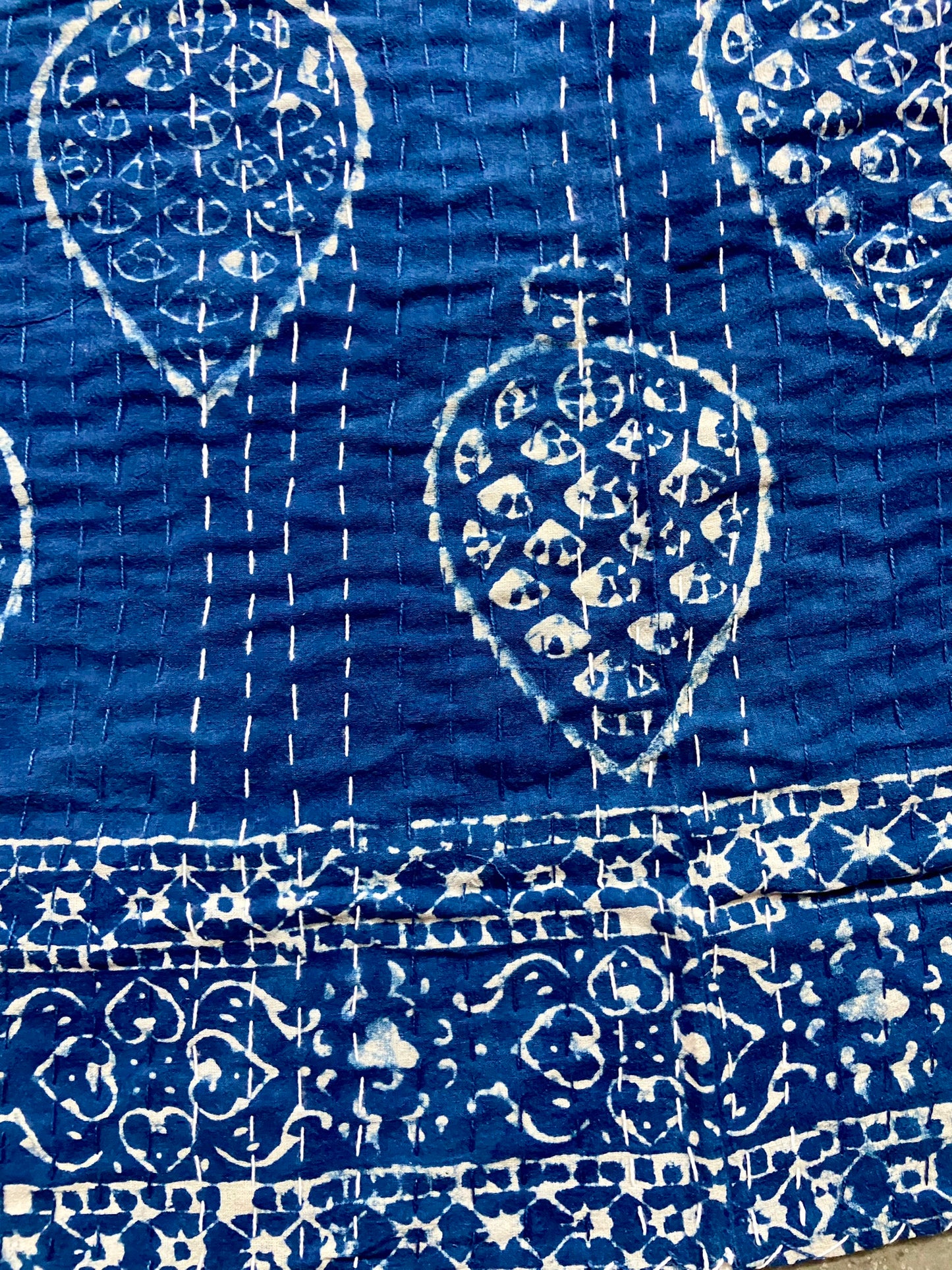 Indigo Queen Kantha Quilt Hand Block Printed