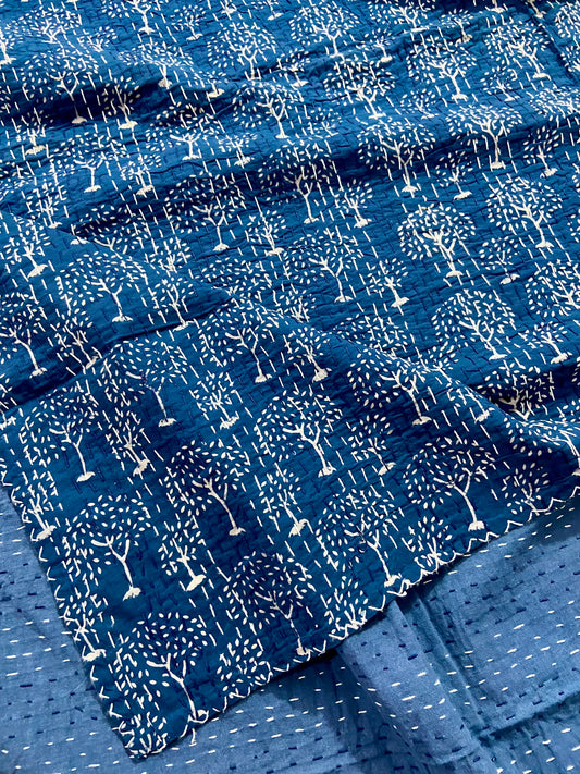 Indigo Queen Kantha Quilt