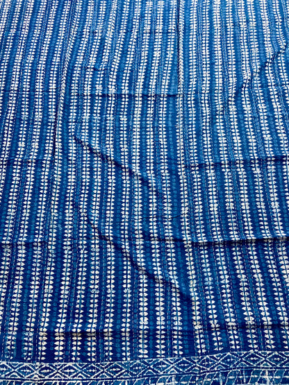 Geometric Indigo Cotton Kantha Quilt