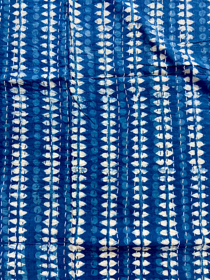Geometric Indigo Cotton Kantha Quilt