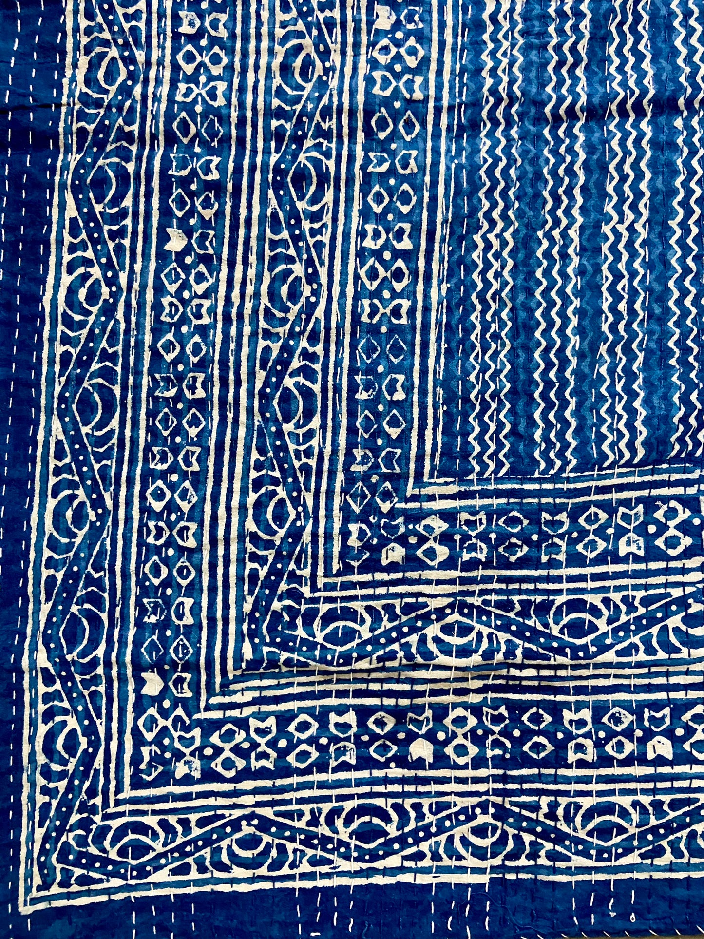 Geometric Indigo Cotton Kantha Quilt