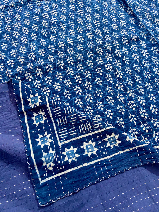 The Stars Indigo Kantha Quilt - Hand-Block Printed