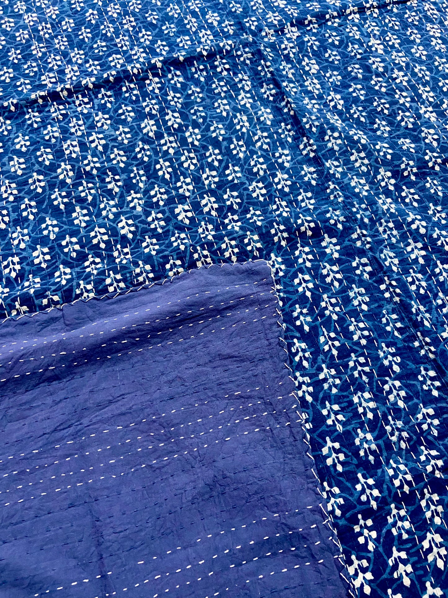 The Stars Indigo Kantha Quilt - Hand-Block Printed