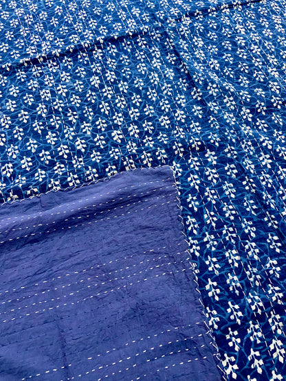 The Stars Indigo Kantha Quilt - Hand-Block Printed