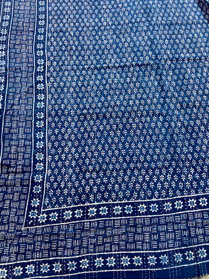 The Stars Indigo Kantha Quilt - Hand-Block Printed