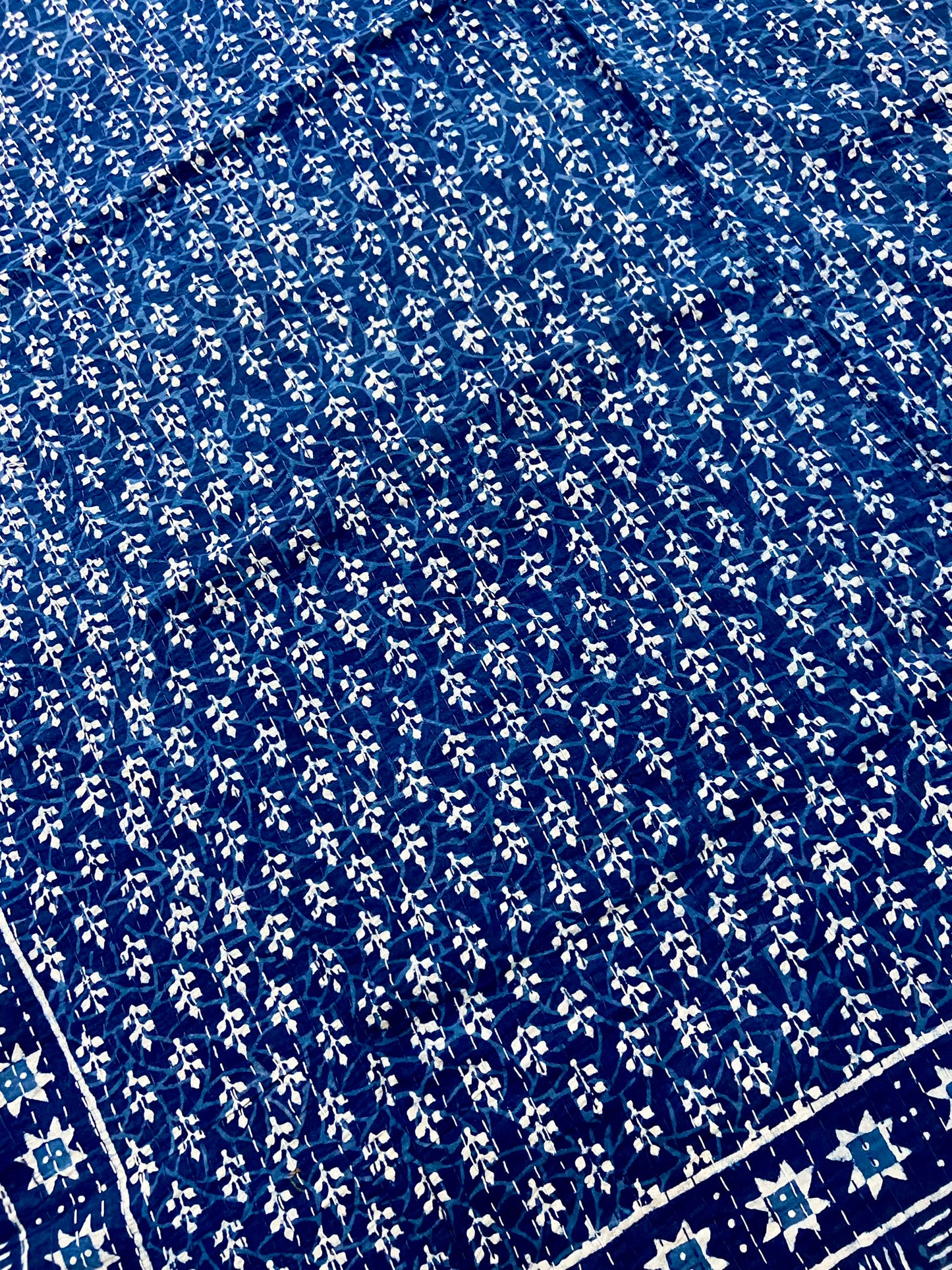 The Stars Indigo Kantha Quilt - Hand-Block Printed