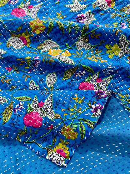 Handmade Cotton Kantha Quilt - Royal Blue