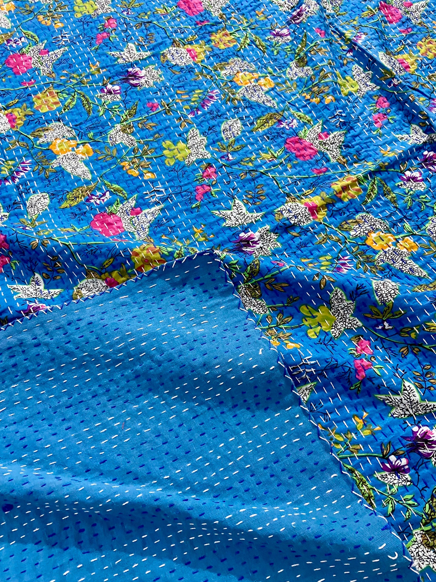 Handmade Cotton Kantha Quilt - Royal Blue