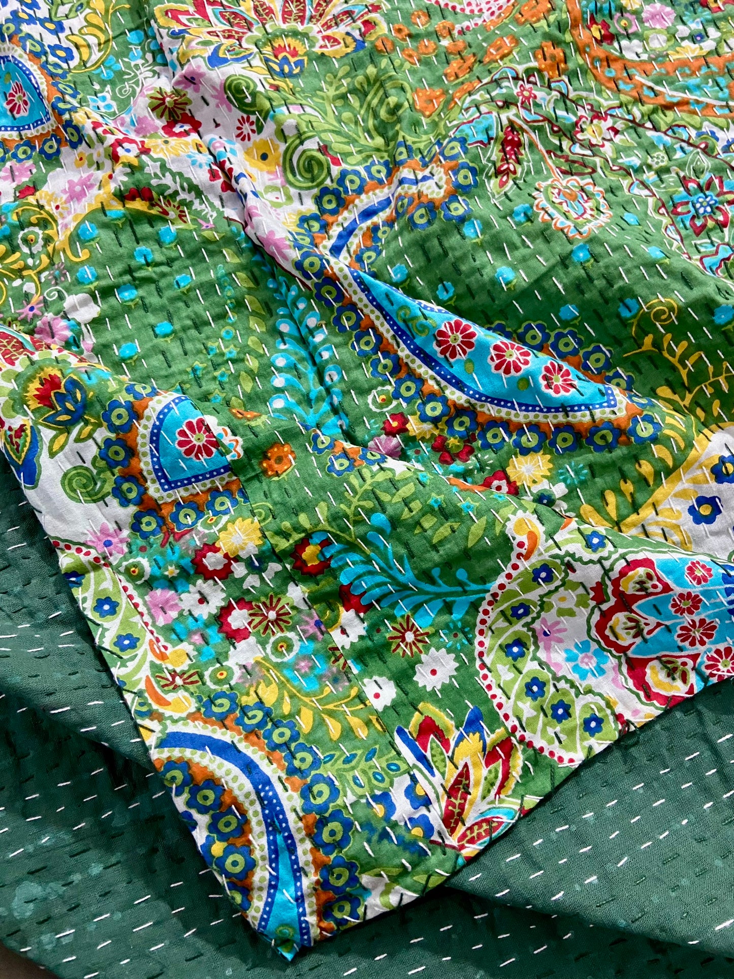 Paisley Indian Kantha Quilt - Green