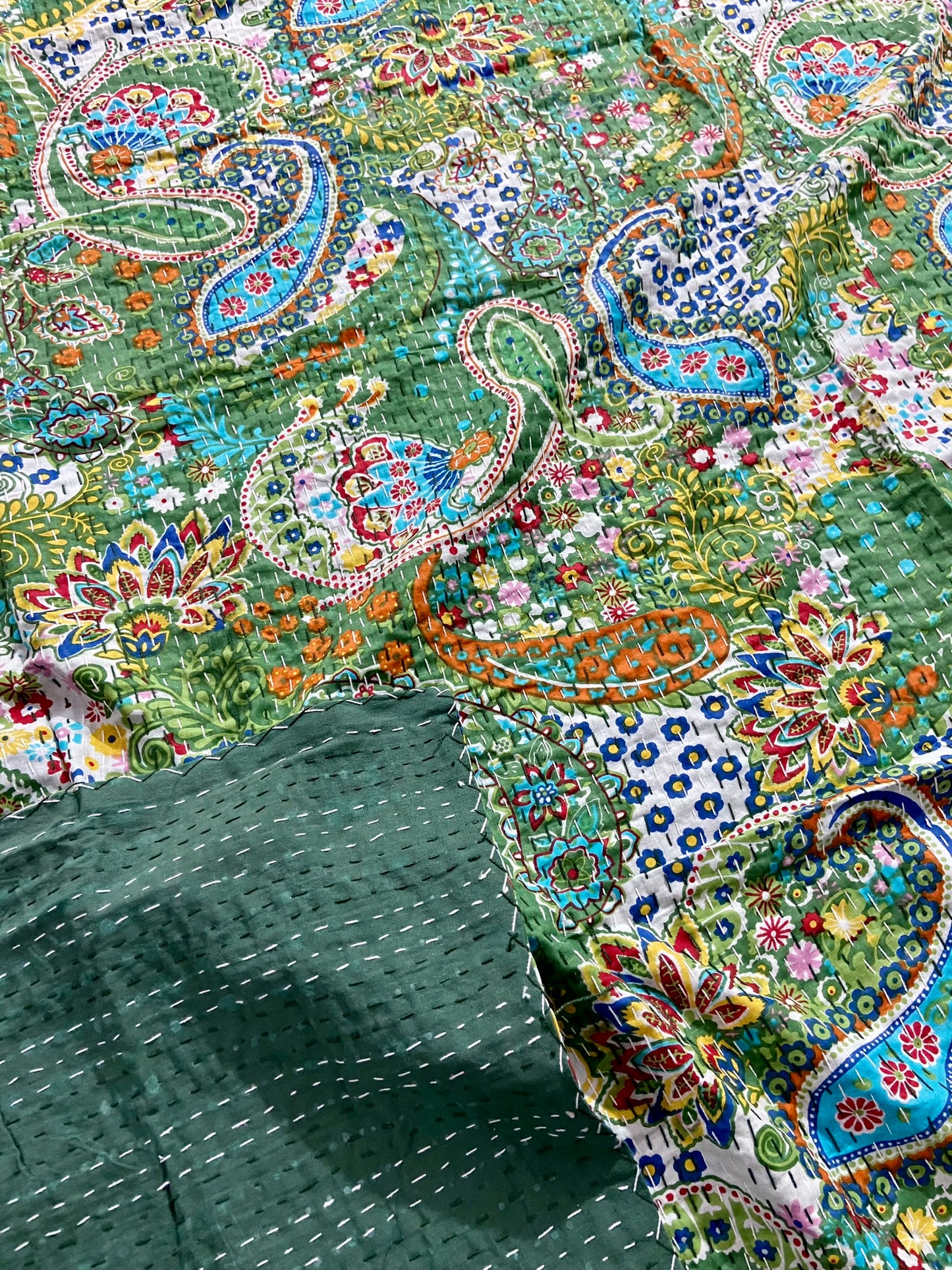 Paisley Indian Kantha Quilt - Green