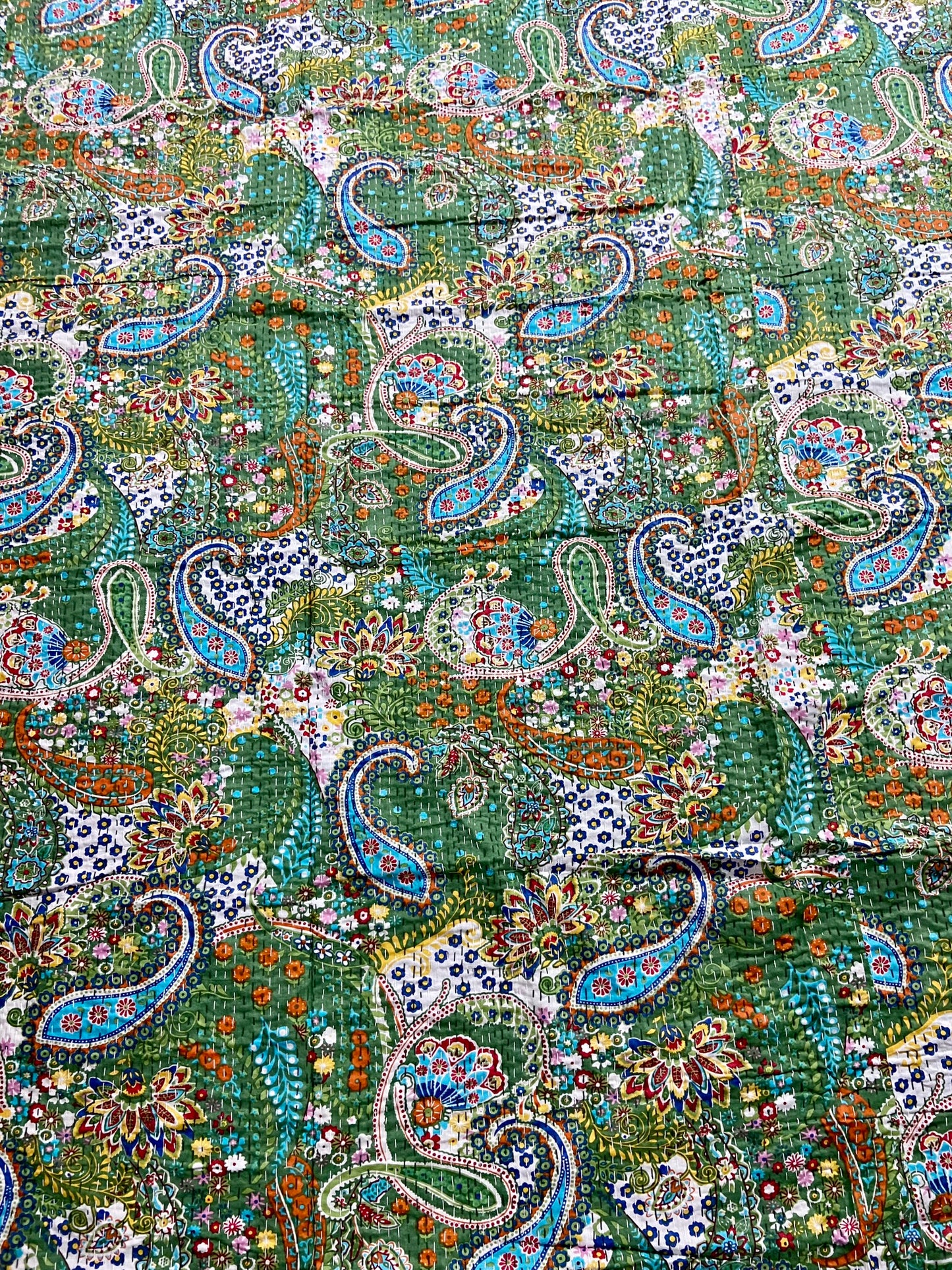 Paisley Indian Kantha Quilt - Green