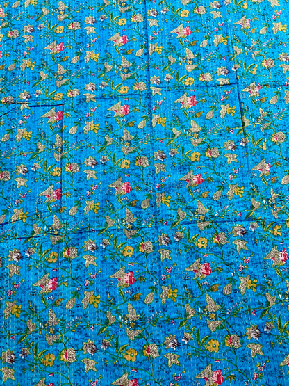 Turquoise Floral Kantha Quilt