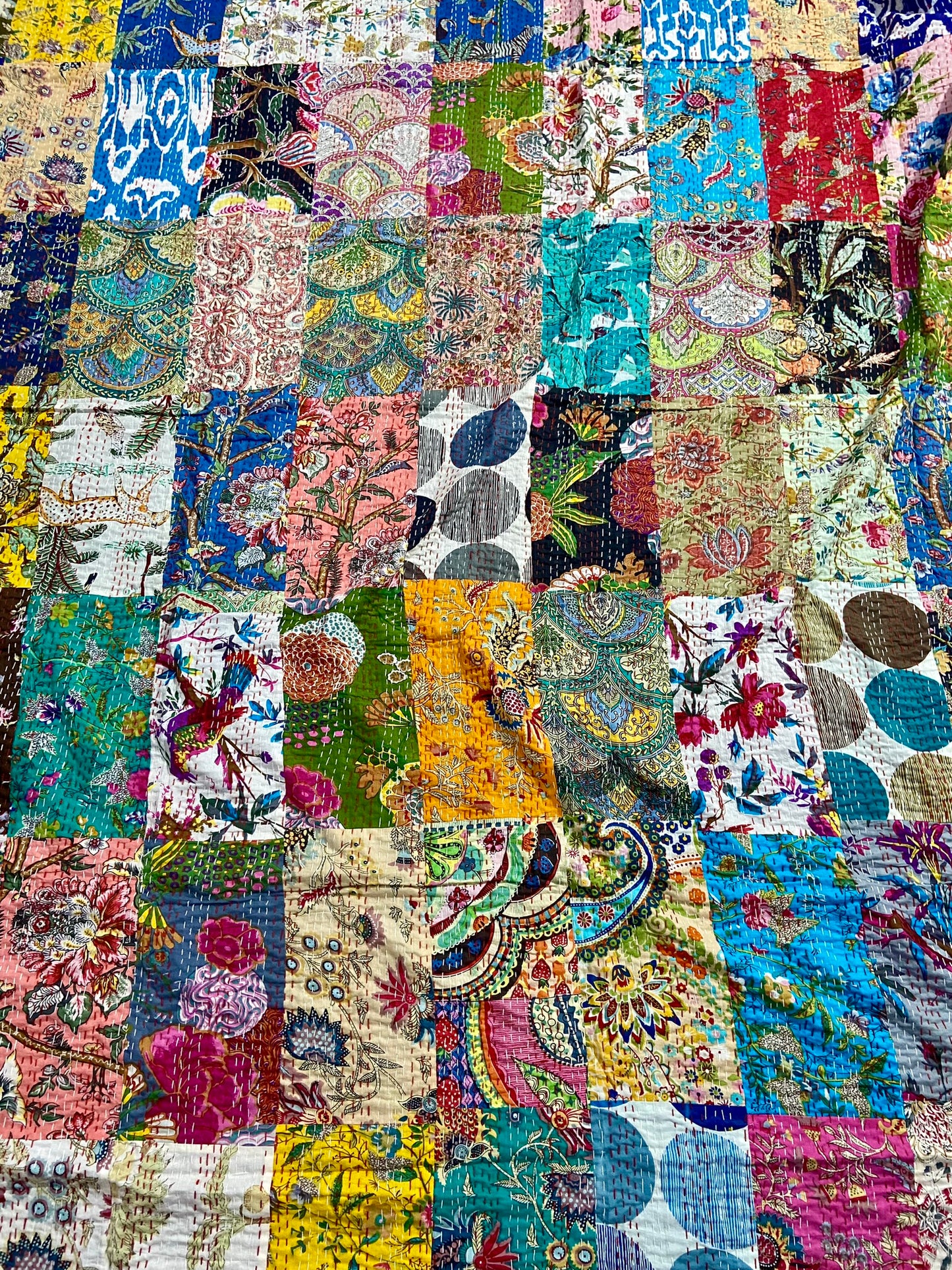 Handmade Patchwork Cotton Queen Kantha Bedspread