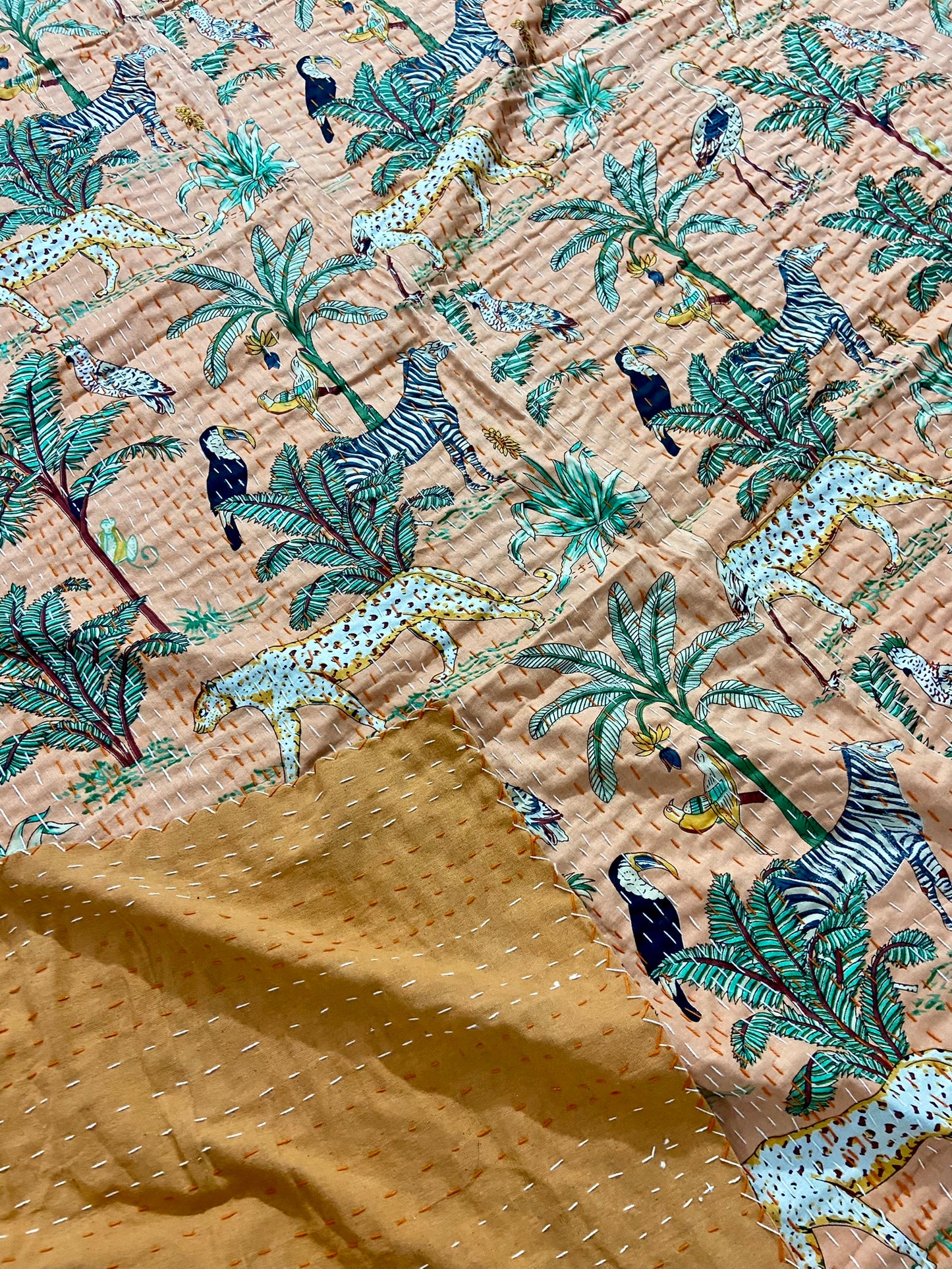 Peach Jungle Kantha Quilt