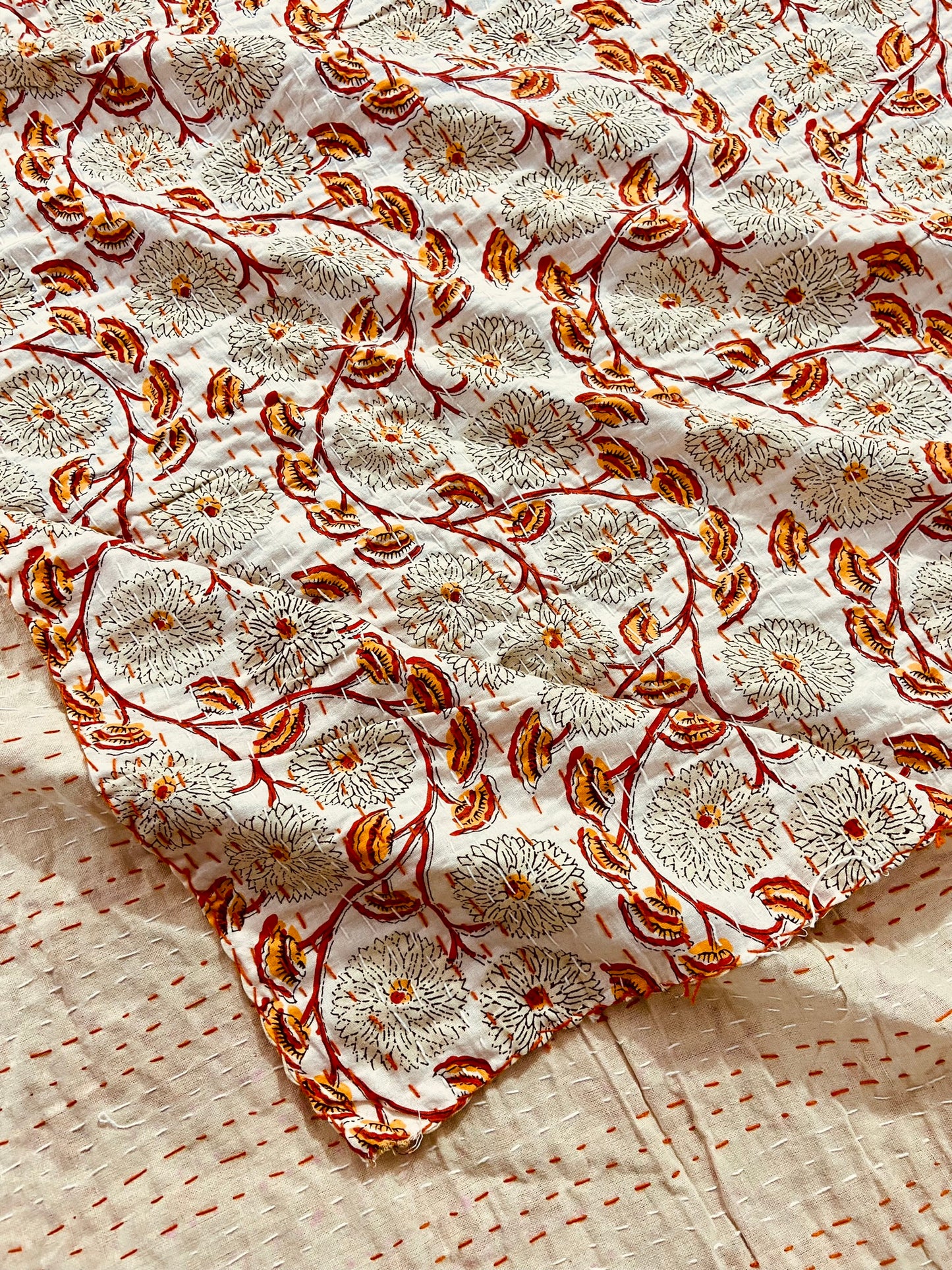 Marigold Floral Kantha Quilt