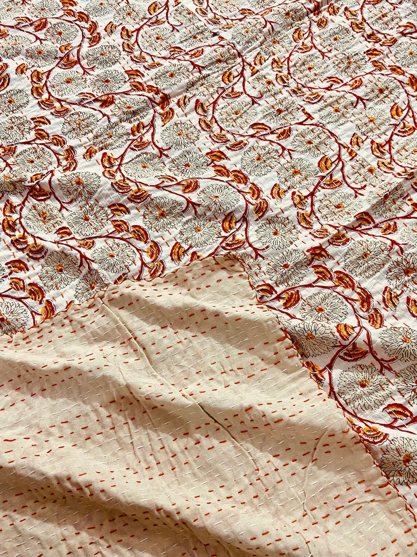 Marigold Floral Kantha Quilt