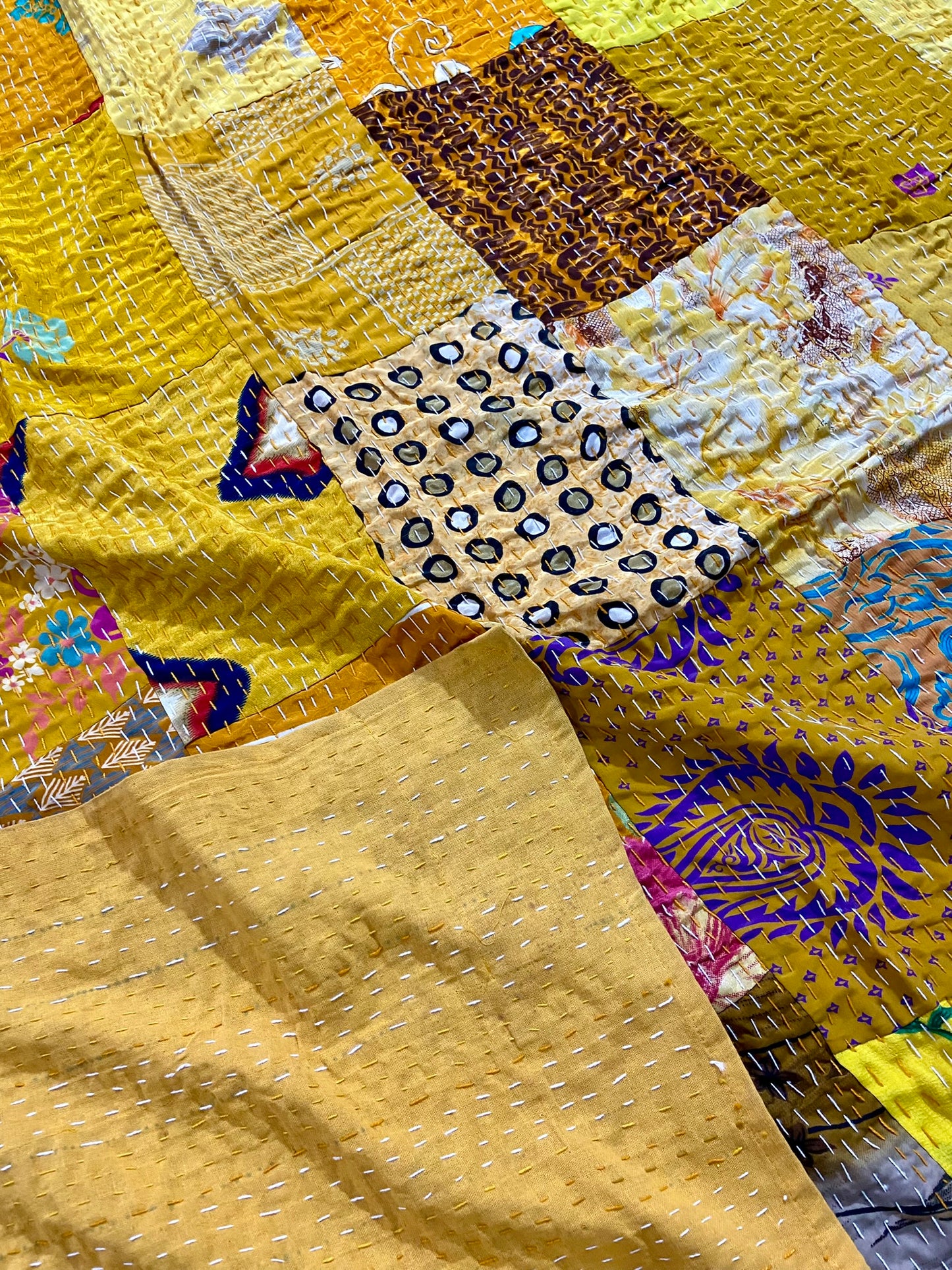 Vintage Silk Patchwork Handmade Kantha Quilt