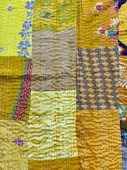 Vintage Silk Patchwork Handmade Kantha Quilt