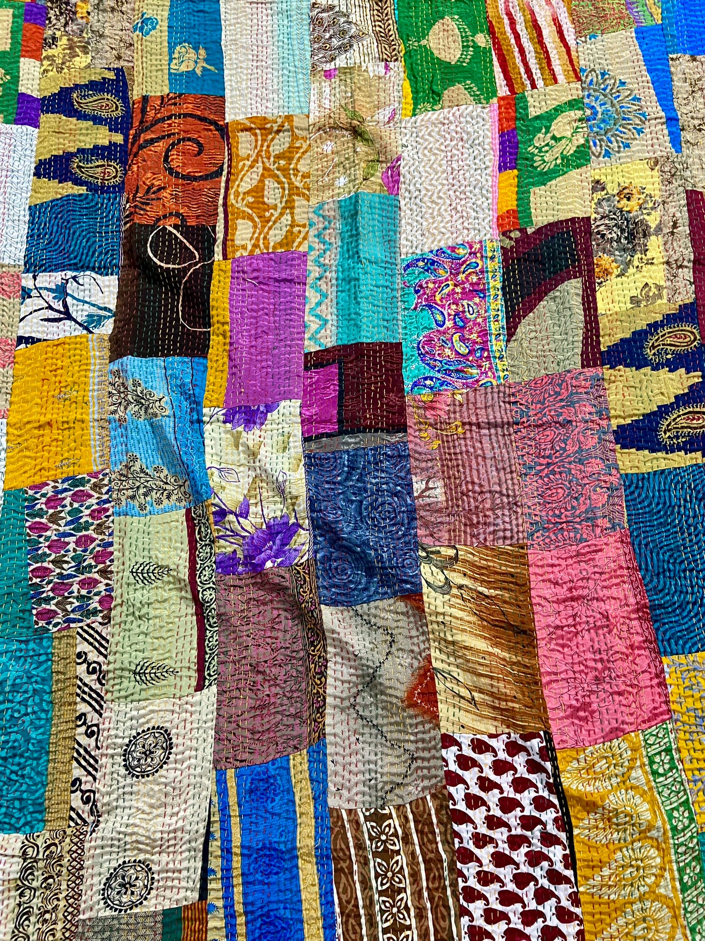 Multi Patchwork Bohemian Vintage Silk Kantha Quilt