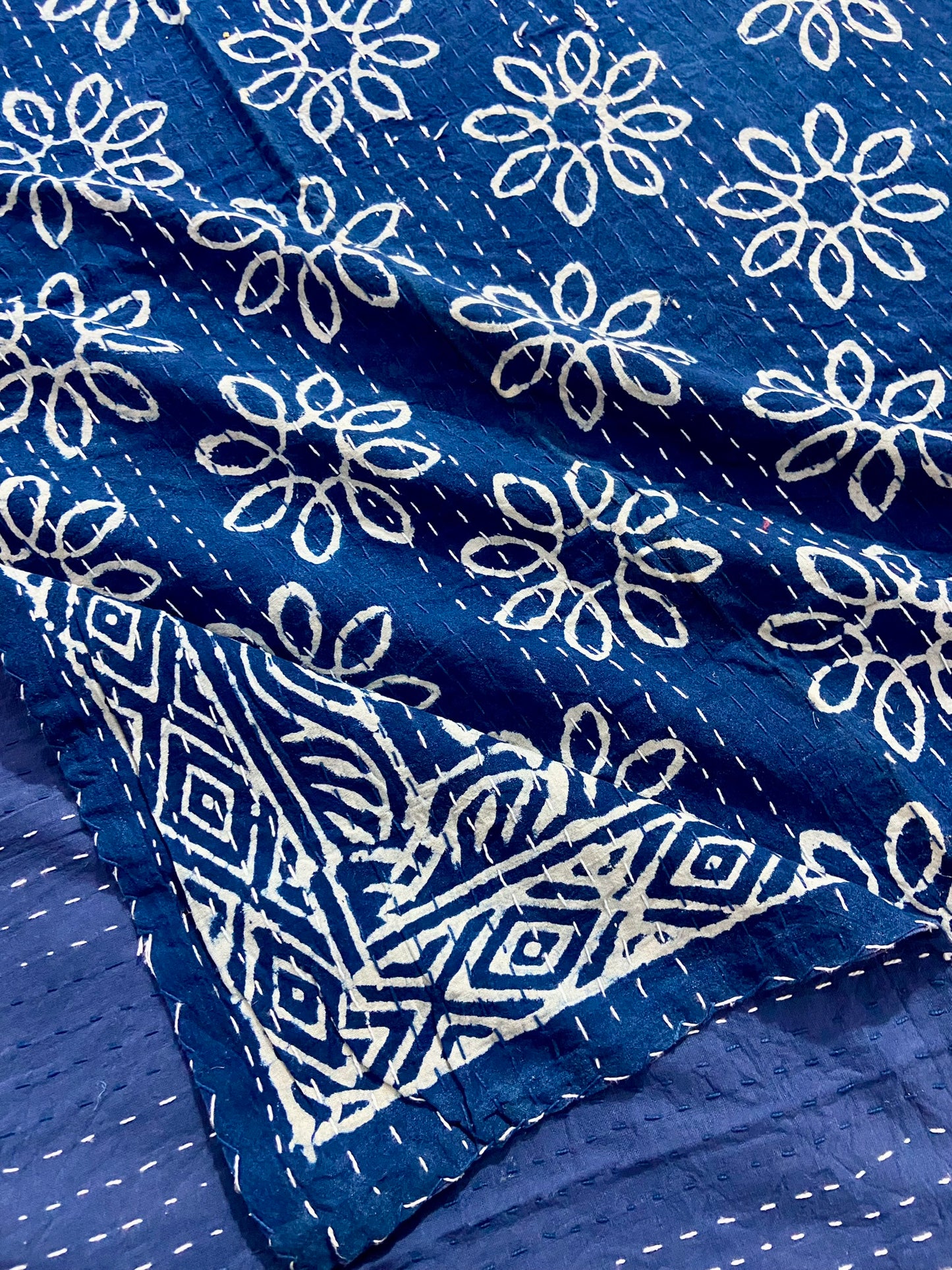 Hand Printed Indigo Twin Kantha Throw