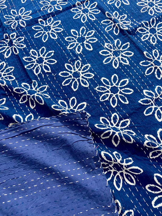 Hand Printed Indigo Twin Kantha Throw