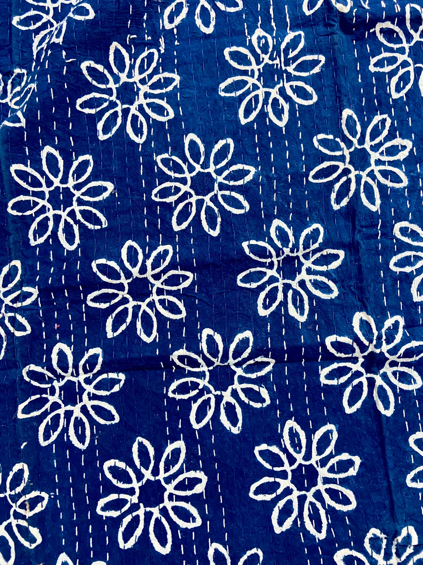 Hand Printed Indigo Twin Kantha Throw