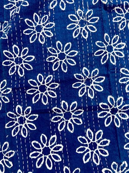 Hand Printed Indigo Twin Kantha Throw