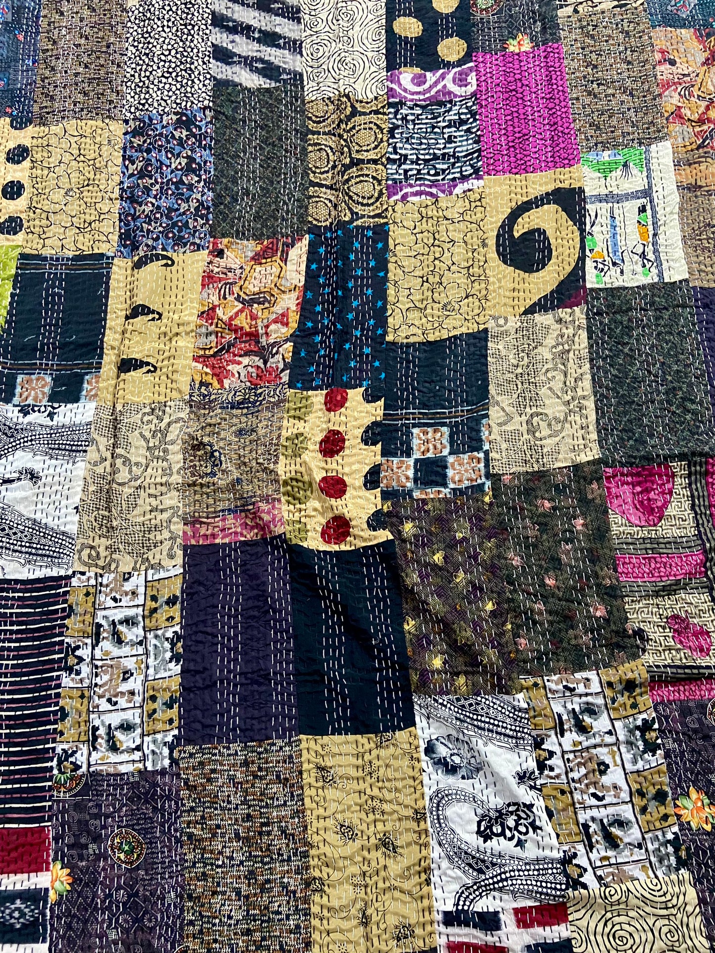 Black Patchwork Silk Kantha Bedspread