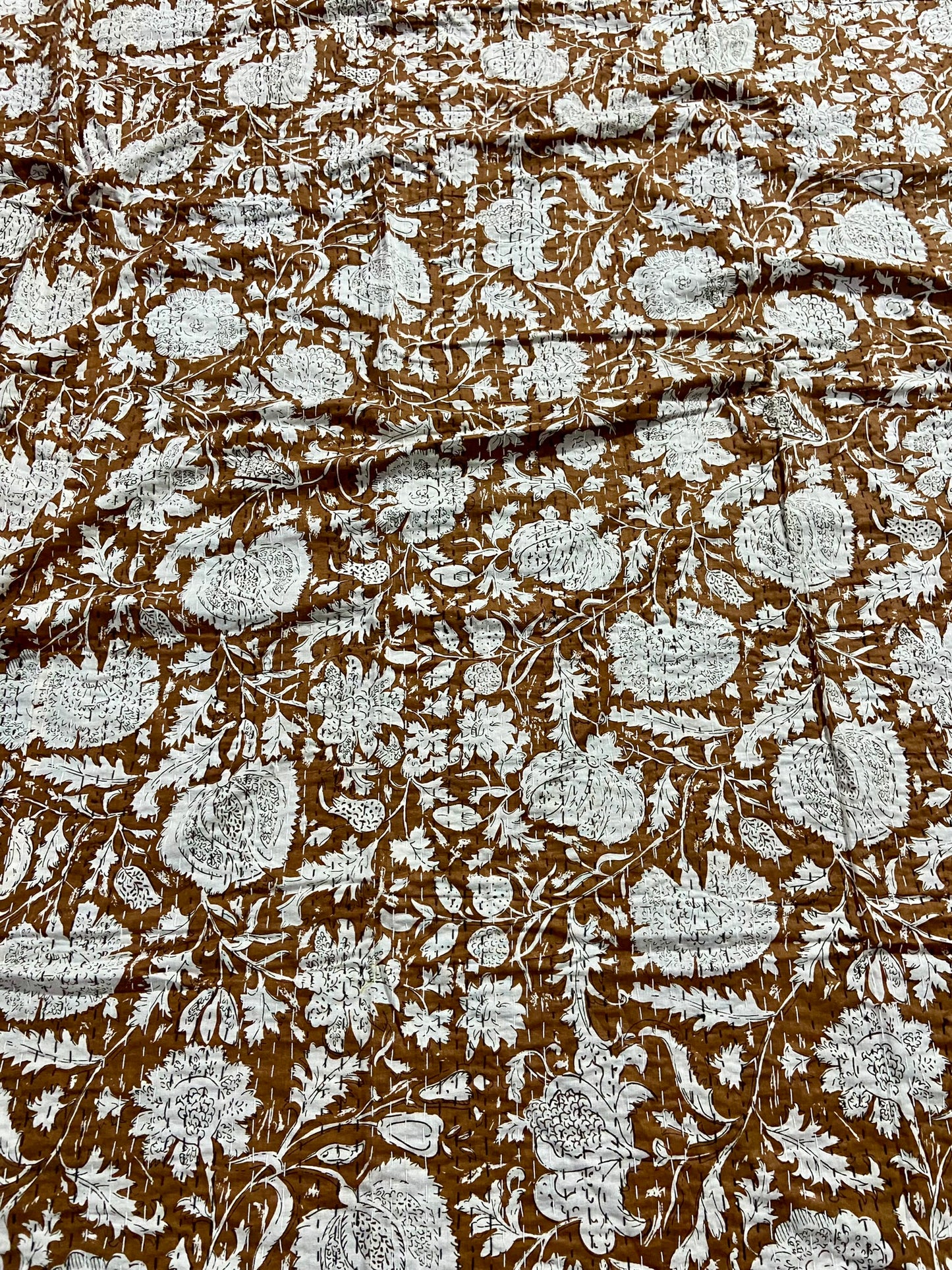 Brown Minimalist Cotton Handmade Kantha Quilt