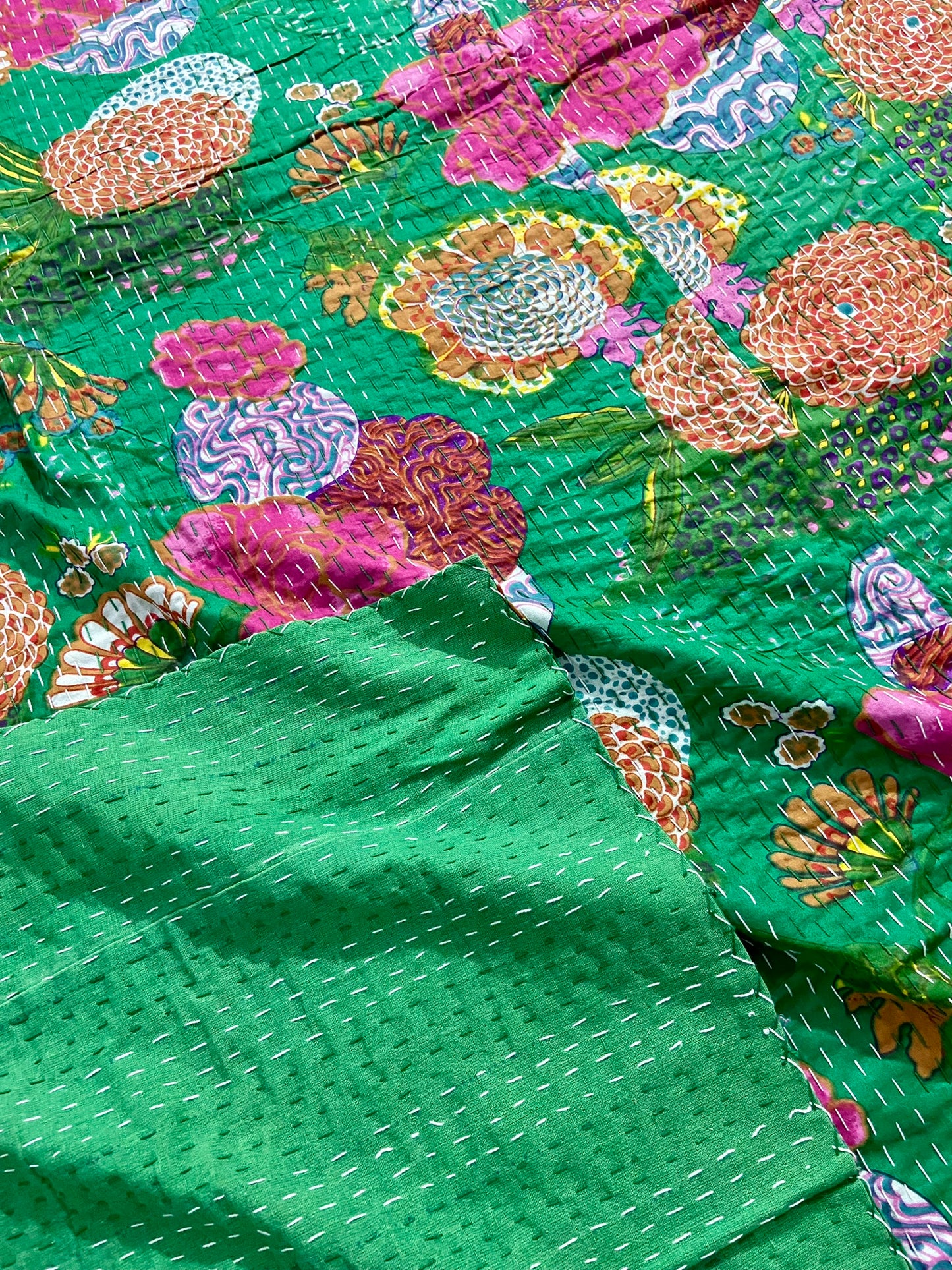 Beautiful Green Handmade Kantha Bedcover